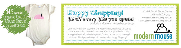Colette Mouse organic onesies $15 at Modern Mouse...and a special coupon for Black Friday!