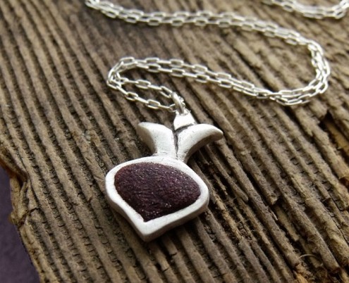 Beet Necklace in silver and concrete, by Lulu Bug Jewelry