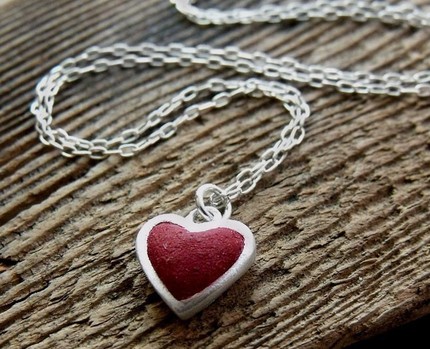 Tiny Heart Necklace in silver and concrete, by Lulu Bug Jewelry